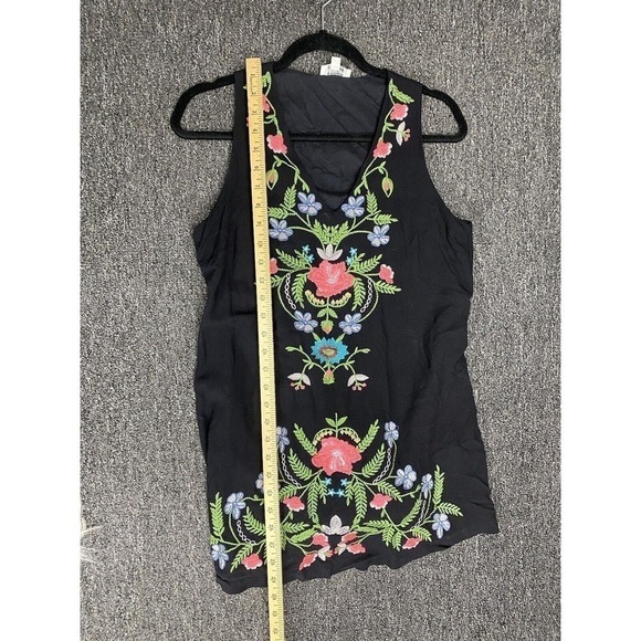 Umgee Small Boho Dress Heavy Floral Embroidered Lined Pockets Black Sleeveless - Picture 8 of 8